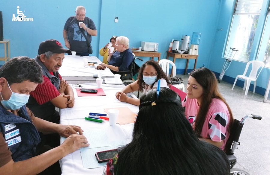 Se observan 2 mesas en donde varios delegados trabajan sobre las temáticas planteadas.