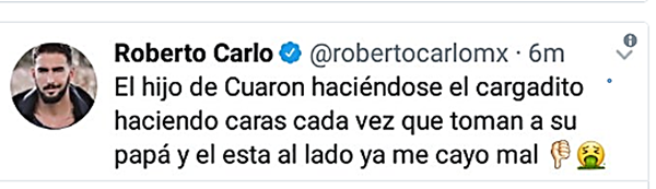 “El hijo de Cuaron haciéndose el cargadito caras cada vez que toman a su papá y el esta al lado ya me cayo mal”